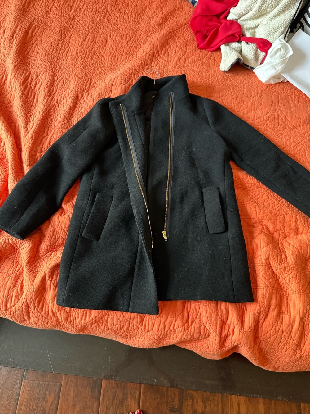 Women's Black Zip-Front Wool Blend Coat